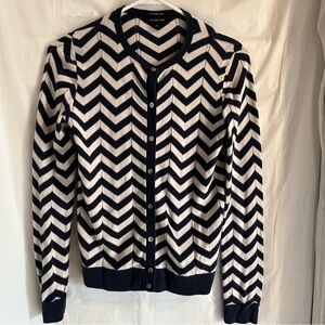 Lands’ End 100% Supima Cotton Cardigan Womens‎ Size Small Navy and White Chevron